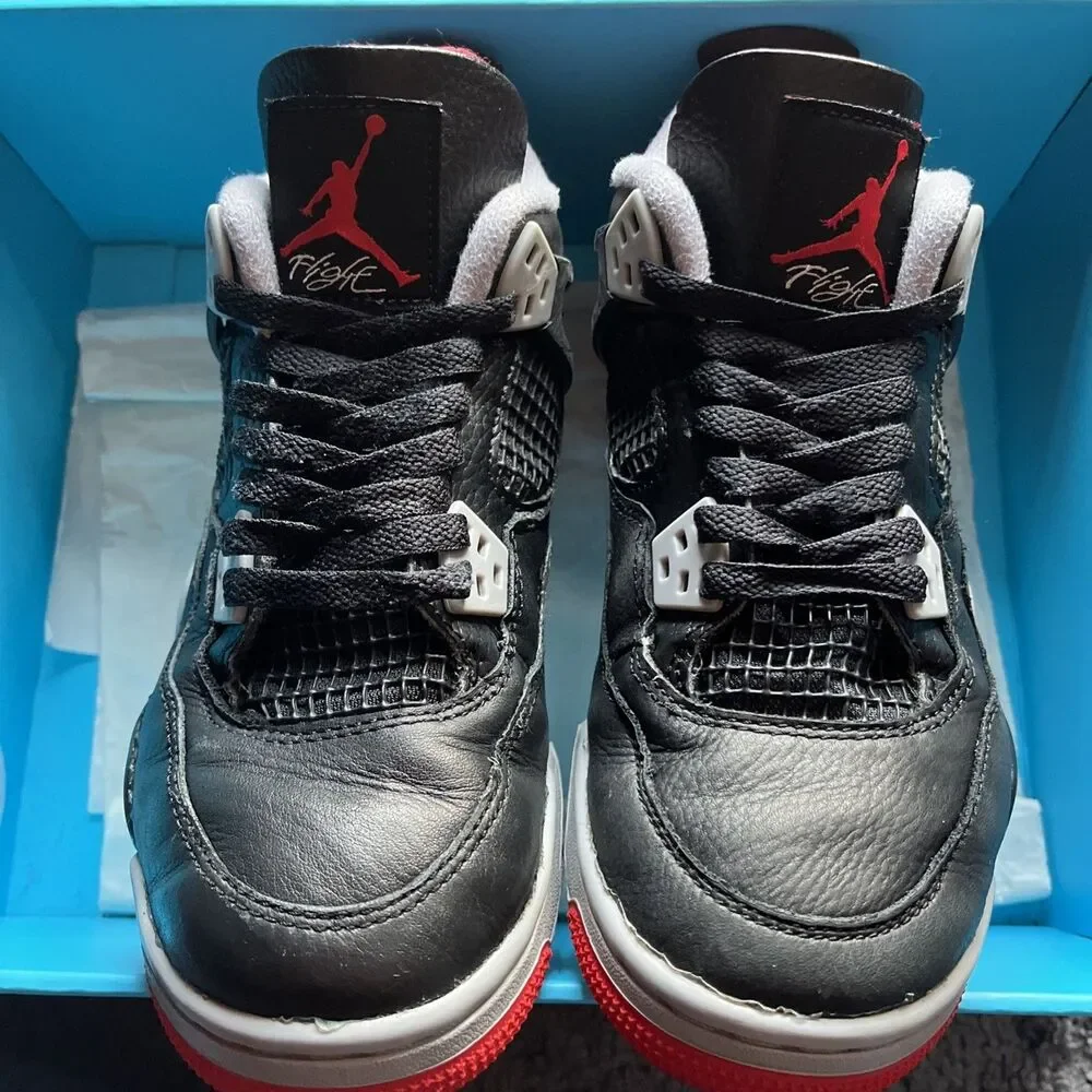 Nike Air Jordan 4 'Bred Reimagined' Black Sneakers Youth Size 5.5 FQ8213-006
